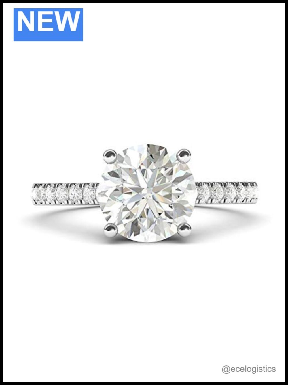 14k White Gold 2CT Simulated Diamond Engagement Ring 4-Prong Promise Bridal
